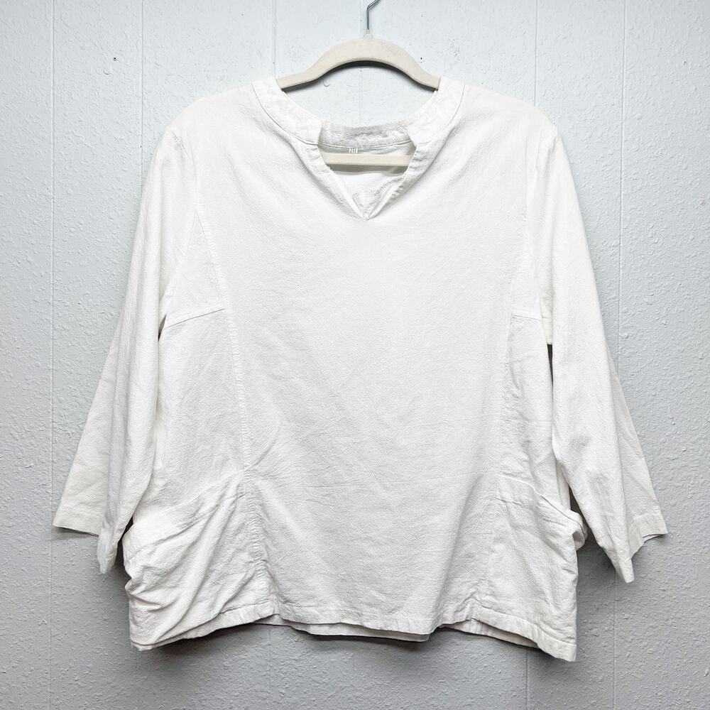 Womens White Peasant Boxy Top 2XL Angelcore Boho Chic Beachy Coastal Minimalist